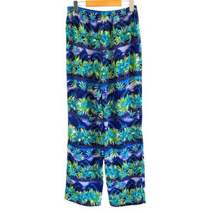Vintage Tradition Pants Womens 12 Blue Green Floral Giraffes Patterned Flowy